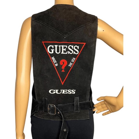 Rare Vintage Guess Black Suede Vest Oversized Logo 90s - Picture 1 of 4